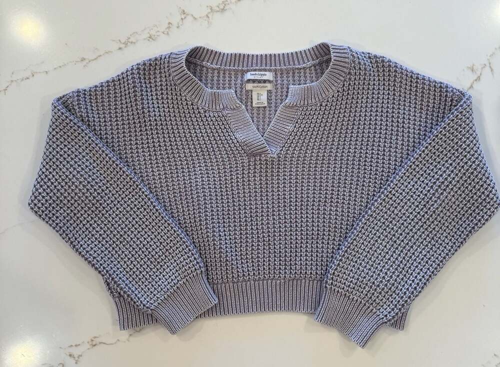 Haute Hippie Style Women's Lavender Waffle Knit Cropped V-Neck Sweater Size L